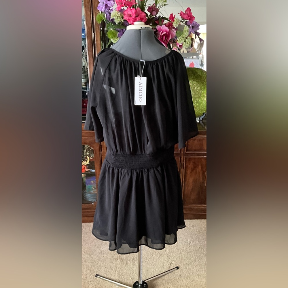 Black Smocked-Waist Midi Dress for Women